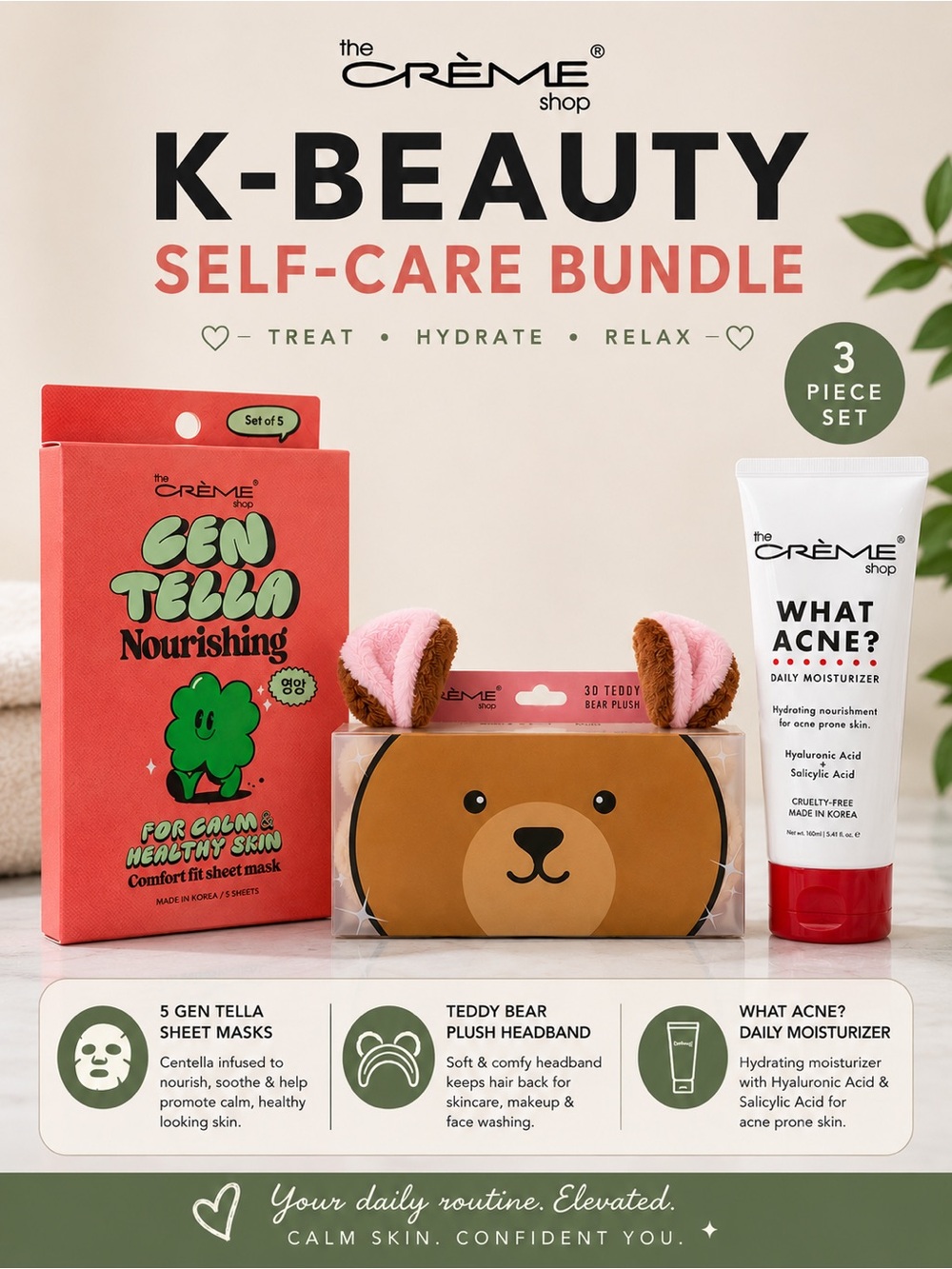 The Crème Shop K-Beauty Skincare Bundle Masks Moisturizer Teddy Headband all New